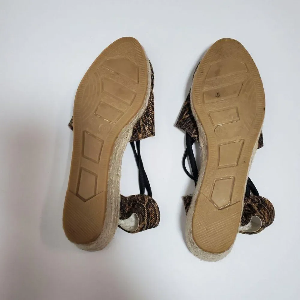Chico's Janice Canvas Leopard Cheetah Print Slingback Espadrille Wedge Sandals